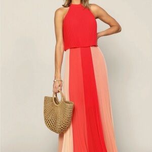 Skies Are Pleated Polyester Maxi Dress Sz L